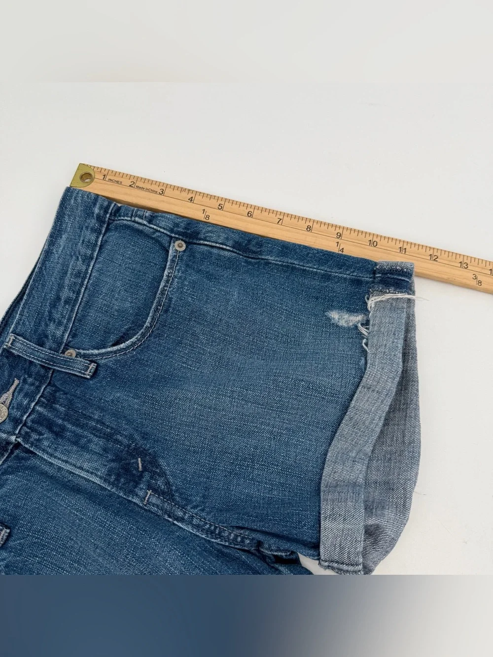 Levi’s Jean Shorts Juniors 3 Blue Denim Roll Cuff Distressed Cotton Denim Boho